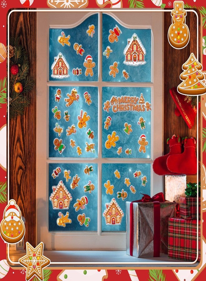 Tellingyou 56 Pcs Christmas Thick Gel Clings Cartoon Gingerbread Man Candy House Window Clings Decals Window Gel Decals Christmas Decorations for Home Classroom Nursery Xmas Party Supplies Gift - Image 3